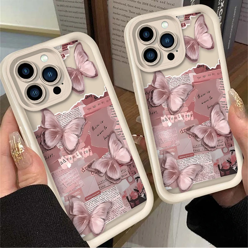 Rosa Schmetterling Ästhetische Silikon Handyhülle für IPhone 17 Air 16 16E 15 14 13 12 11 Pro Max X XS XS Max XR SE 2020 SE4 7 8