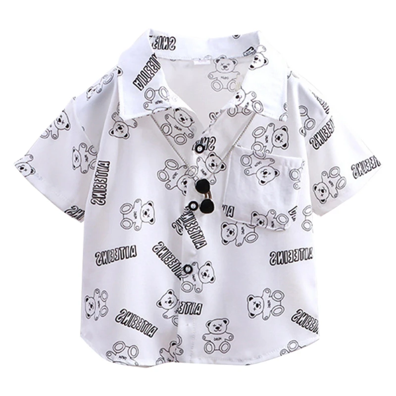 Summer Children\'s Short-Sleeved Shirt Beach Seaside Boys Flower Shirt Baby Boys Top Height 100-140cm