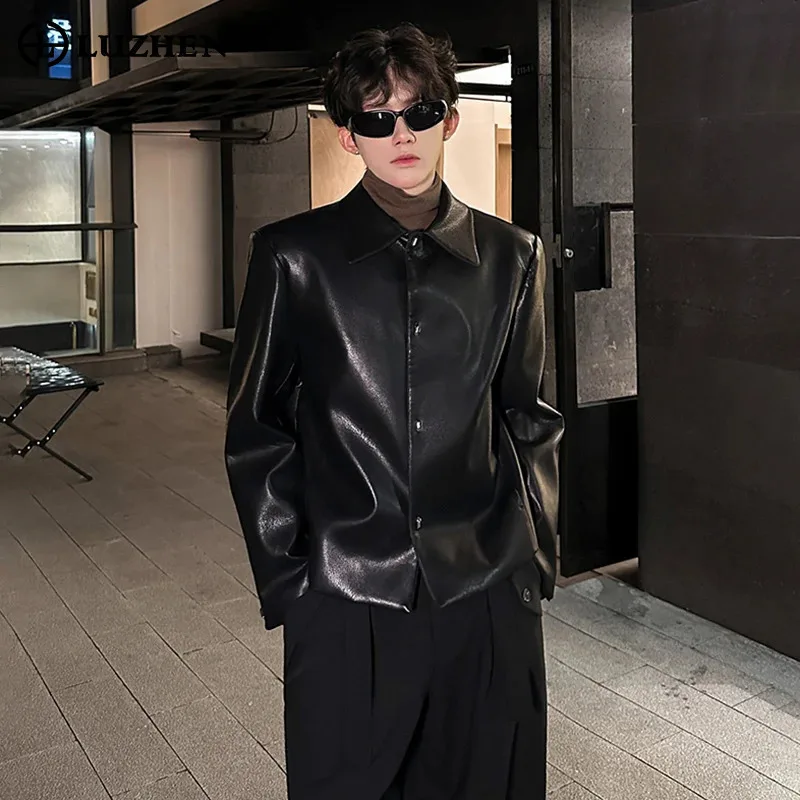 

LUZHEN 2025 Winter New Fashion Fleece Brushed Liner Warm Leather Jacket Men's High Quality Trendy Shoulder Pad Male Coat JY5165