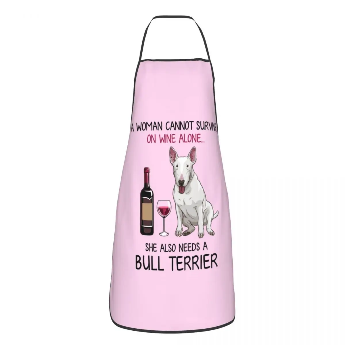 Unisex Bull Terrier And Wine Funny Dog Bib Apron Women Men Chef Tablier Cuisine for Kitchen Cooking Pet Puppy Lover Painting