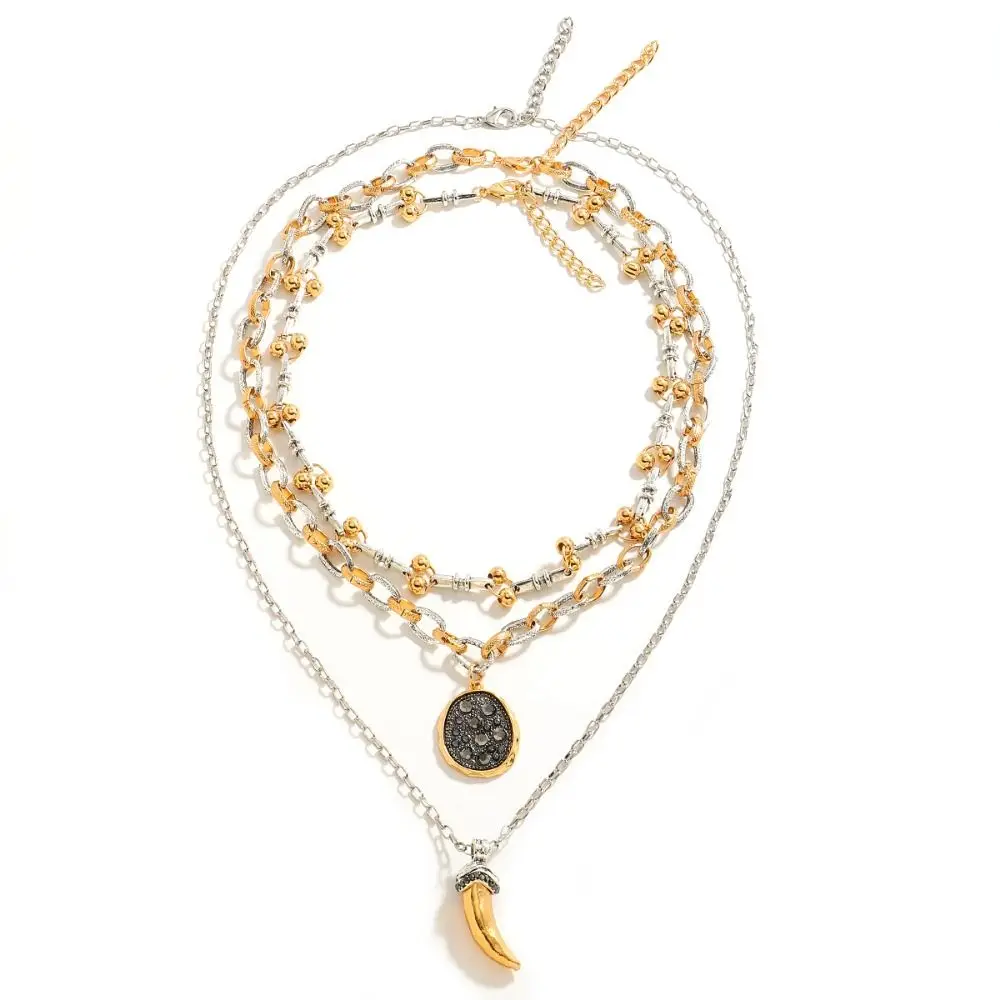 

Irregular Ox Horn Pendant Necklace Earrings Exaggerated Advanced Sense Multilayer Necklace Zinc Alloy Creative Clavicle Chain