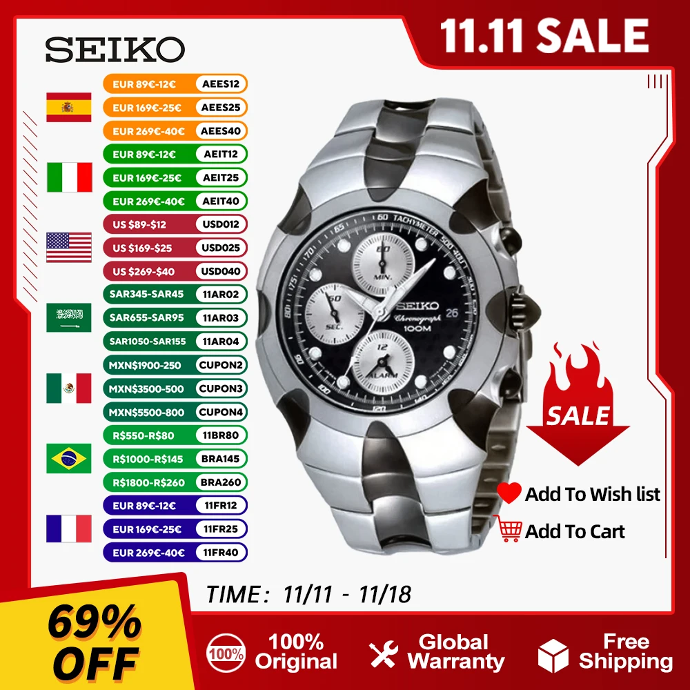 

Original Japan SEIKO Watch Men Chronograph Series sports Quartz Watches 100m waterproof SNA765J1