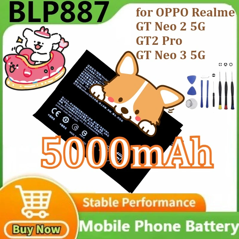

100% New BLP887 5000mAh Battery for OPPO Realme GT Neo 2 5G/ GT2 Pro / GT Neo 3 5G Mobile Phone Batteries +Tools