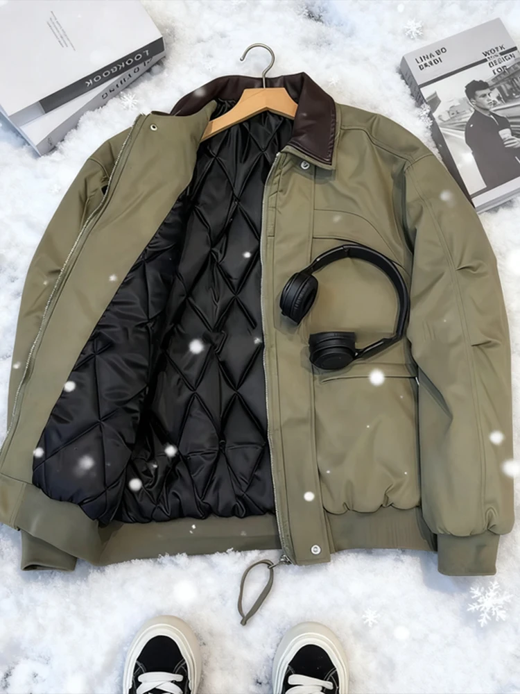 

Мужская хлопковая куртка Cleanfit с кожаным воротником, в американском стиле, деконструированный дизайн, зимняя рабочая одежда, повседневная верхняя одежда