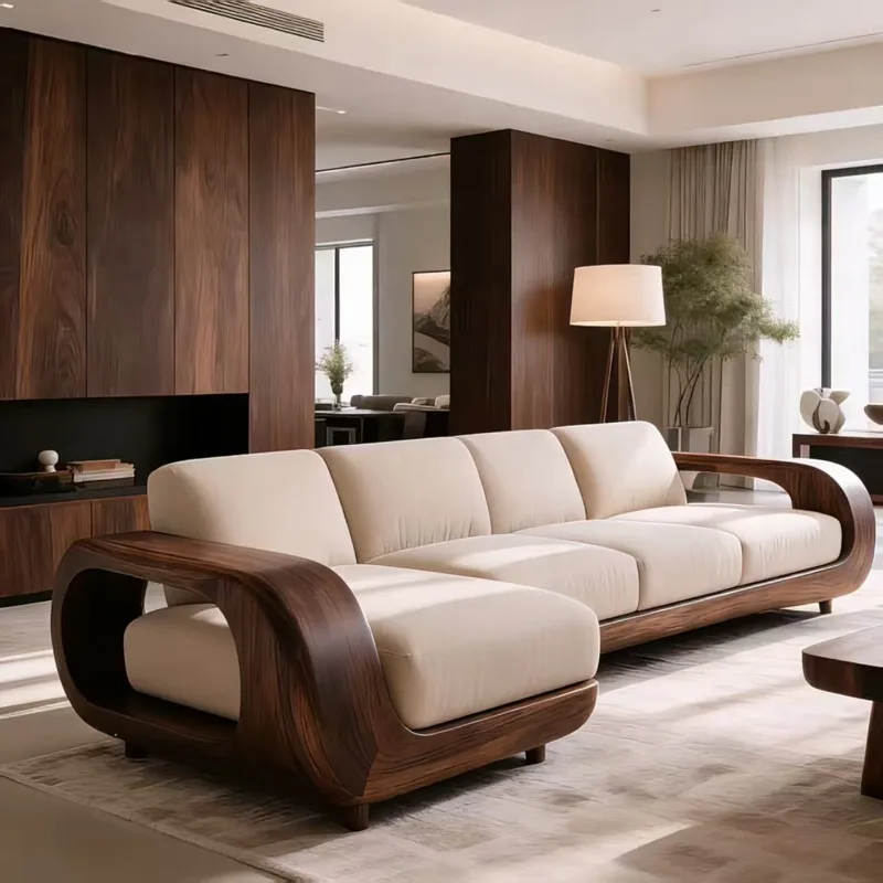 Living Room Vertical Sofa 2026 New North American Black Walnut Chaise Sofa Furniture Custom-made