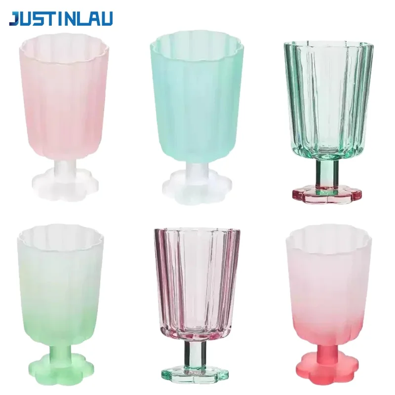 JUSTINLAU Glas-Kelch Teetasse Blumenförmig mit Sandstruktur Becher für Zuhause Eiscreme Dessert Saft Weinbecher Valentinstag Geschenke