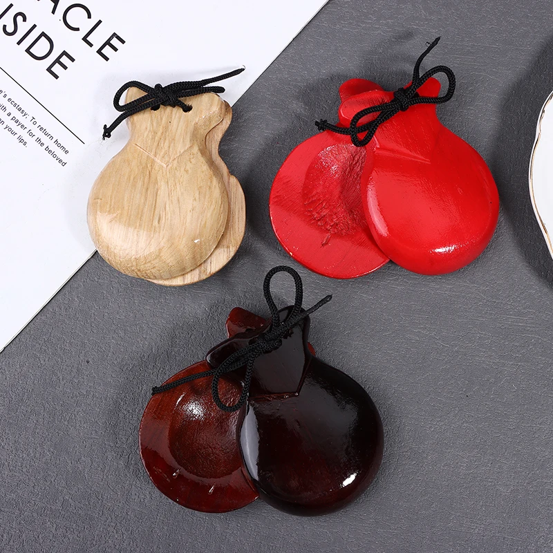 2 pçs tradicional castanet madeira espanhol castanhol dança flamenco castanhol com corda mão clapper crianças instrumento de percussão