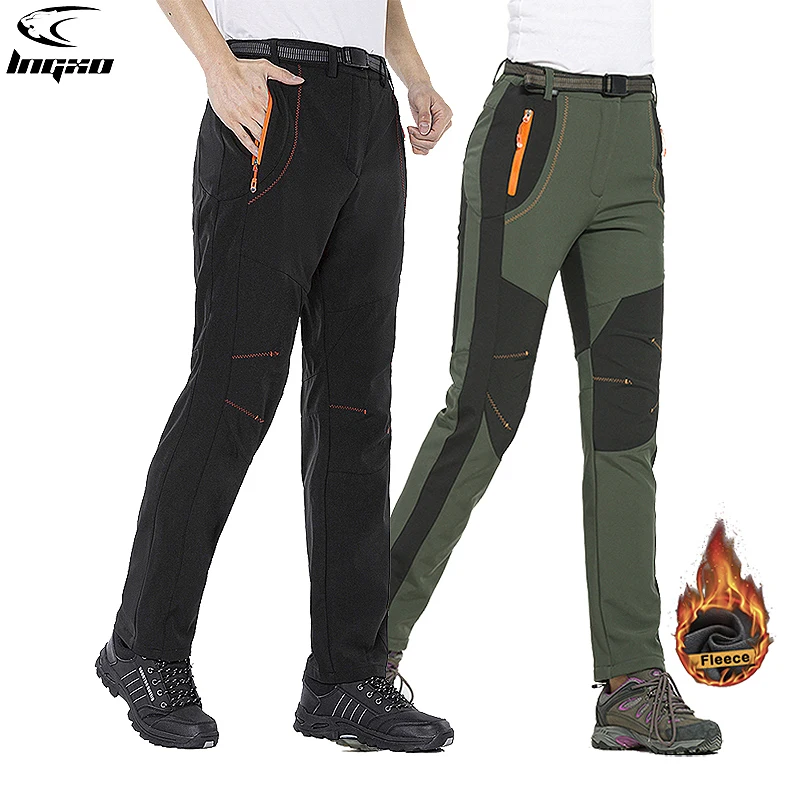 

LNGXO Thermal Fleece Winter Pants Men Women Ski Trekking Hiking Camping Waterproof Pants Outdoor Soft Shell Warm Thick Trousers