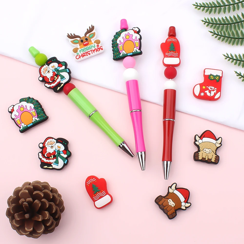 5/10Pcs Silicone Beads Christmas Day Theme Focal Beads for Jewelry Making DIY Beaded Pen Keychain Jewelry Accessories Gift