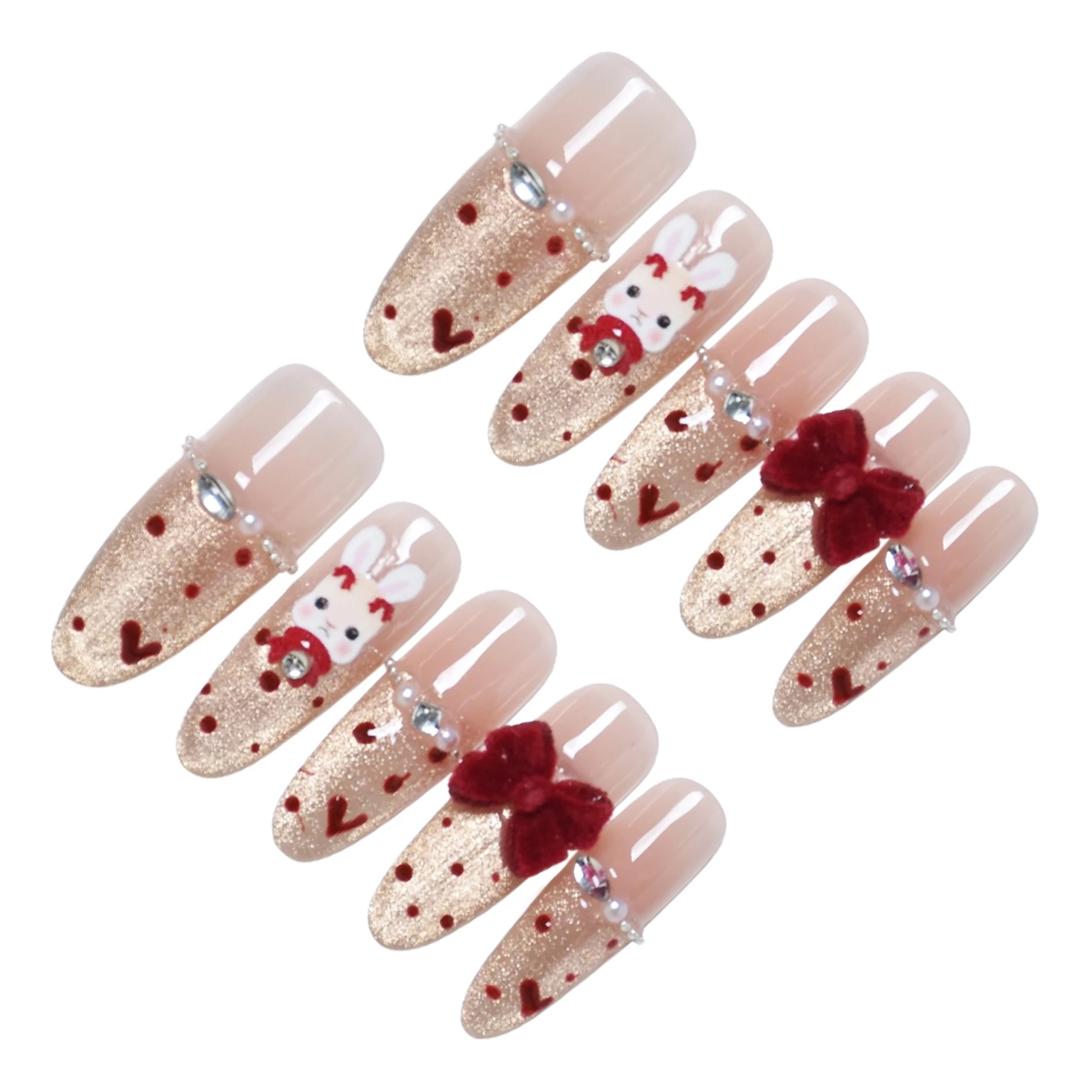 Elegant Press On Nails Cat-Eye Red Nail Tips for Wedding Party Resin Middle Oval False Nails 10pcs Daily Fashion Jewelry