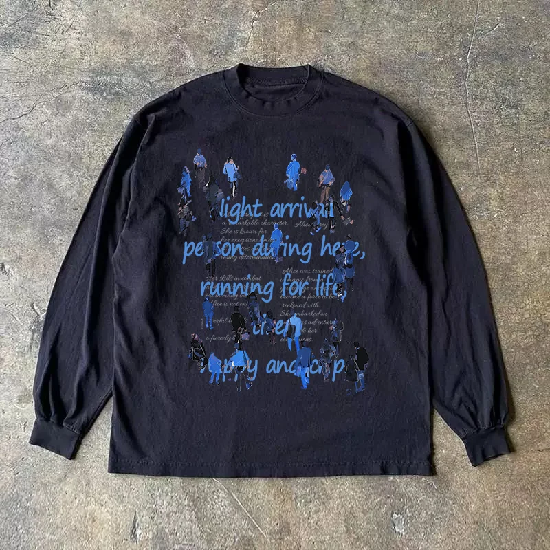 Long Sleeve 310 Pure Cotton Men's T-Shirt Upward Hero Non-Light American Style Couple's T-Shirt Youth Loose Fit Printed Tee