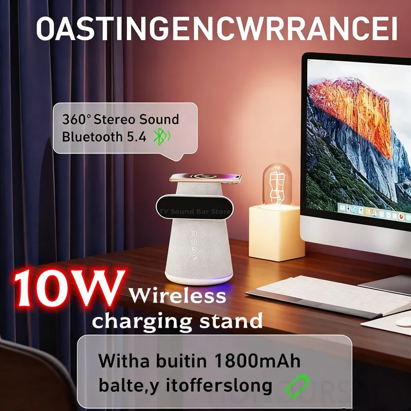 

Smart Screen Lyrics Display 10W Wireless Charging Stands HIFI Stereo Bluetooth 5.3 Speaker Desktop Mini Subwoofer Birthday Gifts