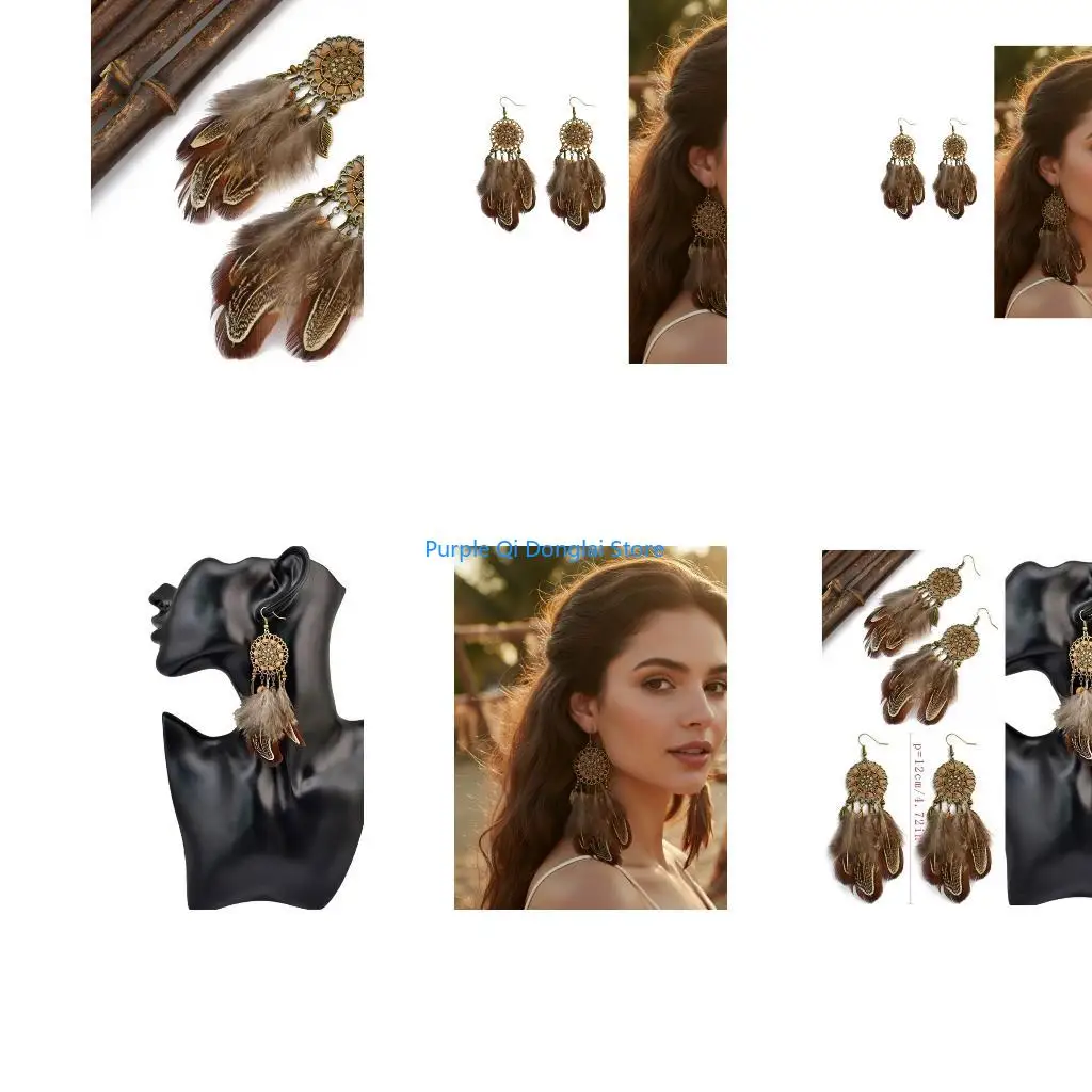 L21E Handmade Bohemian Pendant Earrings with Tassels Detailing Dangle Accessory Texture for Casual or Formal Outfits