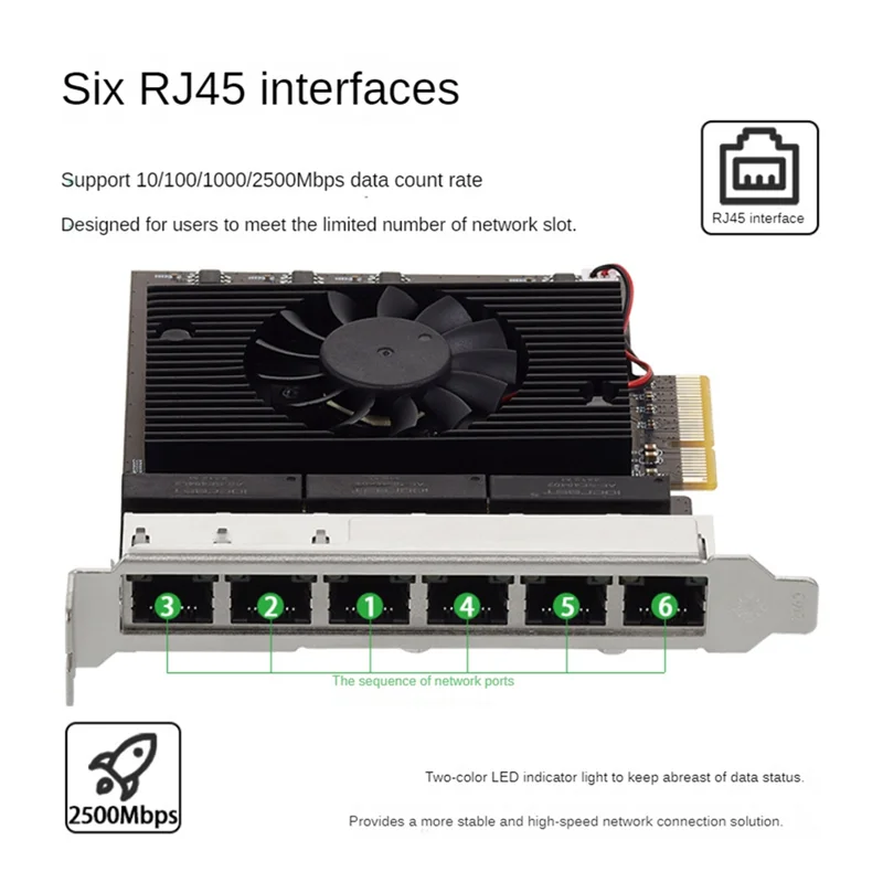 

Y19A E-Sports NAS Высокоскоростная карта захвата промышленной камеры RTL8125 Pcie до 6-портового сетевого сервера 2,5G Замена