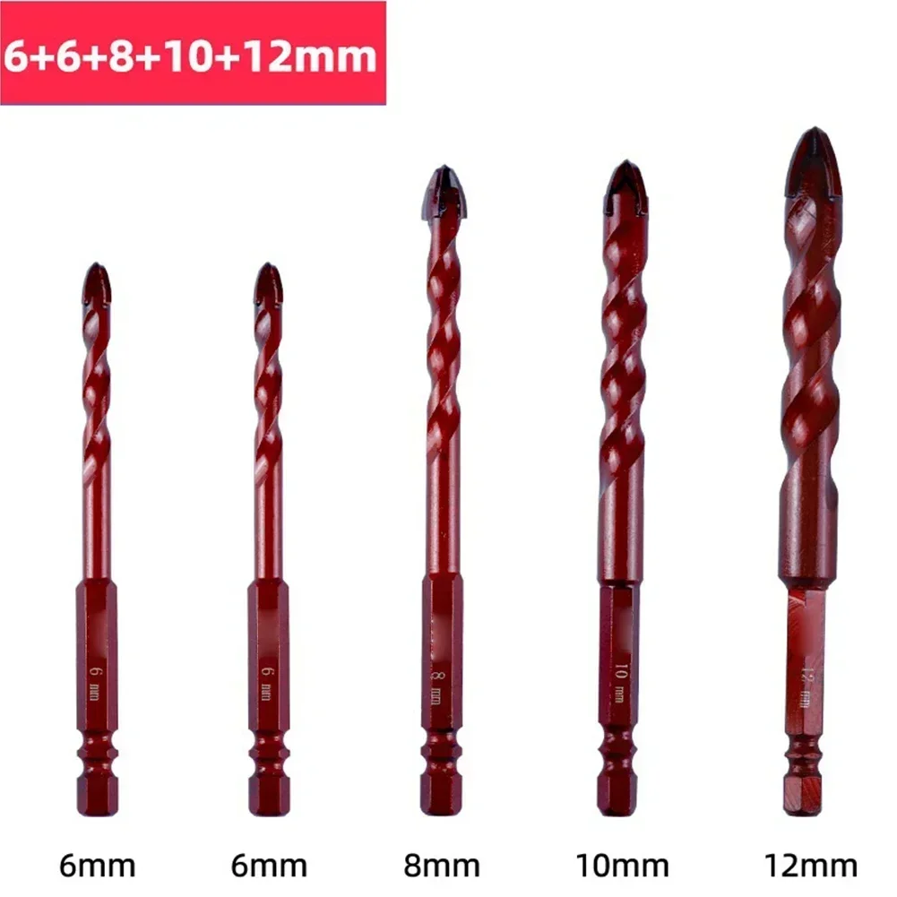 Juego de brocas de vástago hexagonal para madera, Metal, hormigón, azulejo, vidrio, 6-12mm, 1/4 pulgadas, 5 piezas
