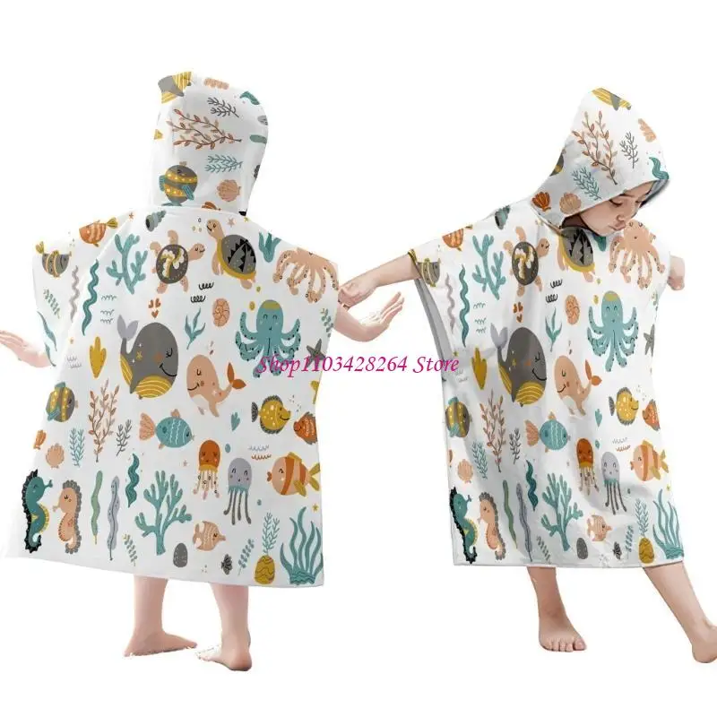 

Children's Beach Towel Hooded Cape Beach Changing Towel Wearable for Swimming Soft Printed Kids Bath Towel Bathrobe
