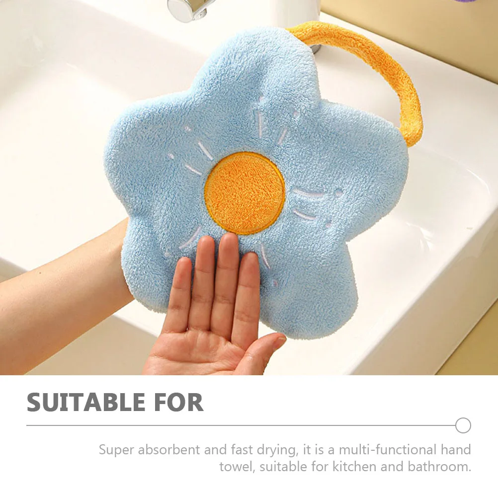 

2Pcs Coral Fleece Hand Towels Flower Design Hanging Towels Absorbent Quick Dry Kitchen Bathroom Multiuse