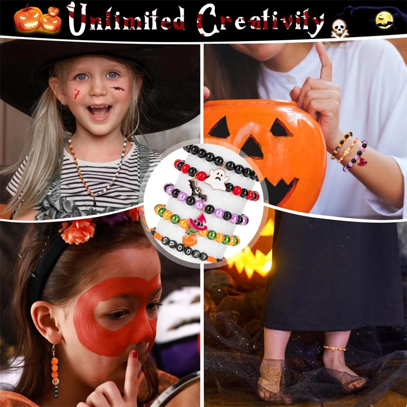 1Box Halloween Style Clay Beads and Black Letter Beads Kit Bracelet Making Kit for Friendship Bracelet Making Diy Supplies