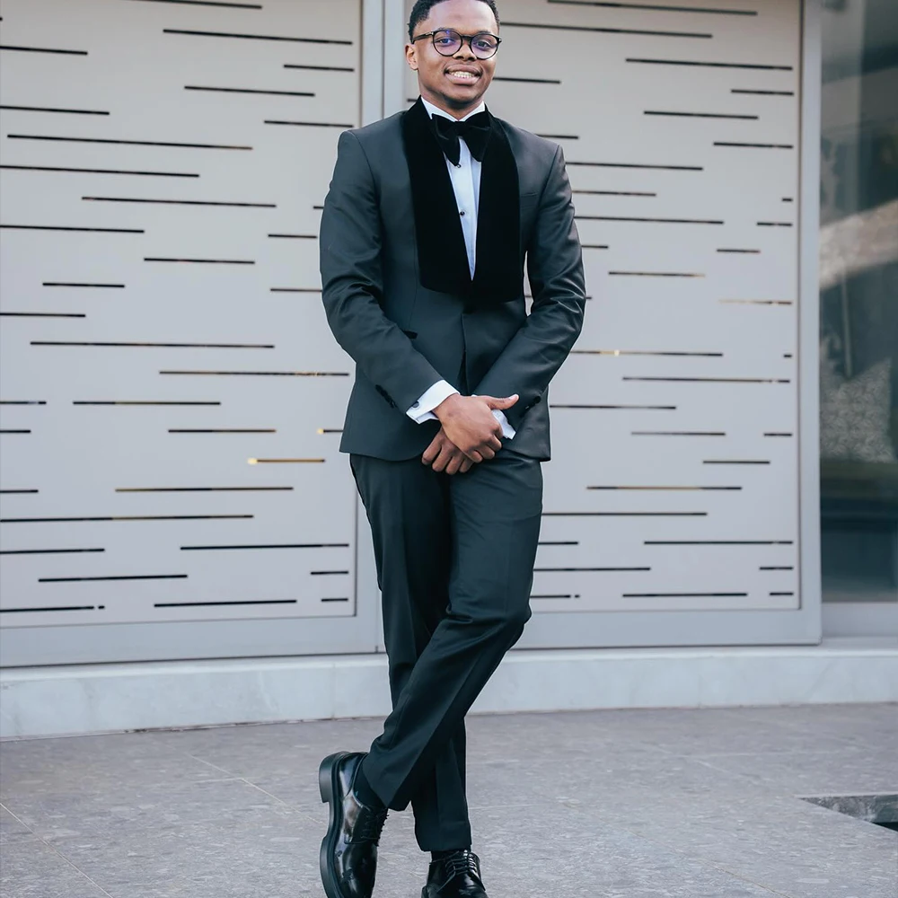 

Black Men's Suit Shawl Lapel One Single Button Groom Suits Back Vent Wedding Guest Man Dress Evening Party Suit Customized