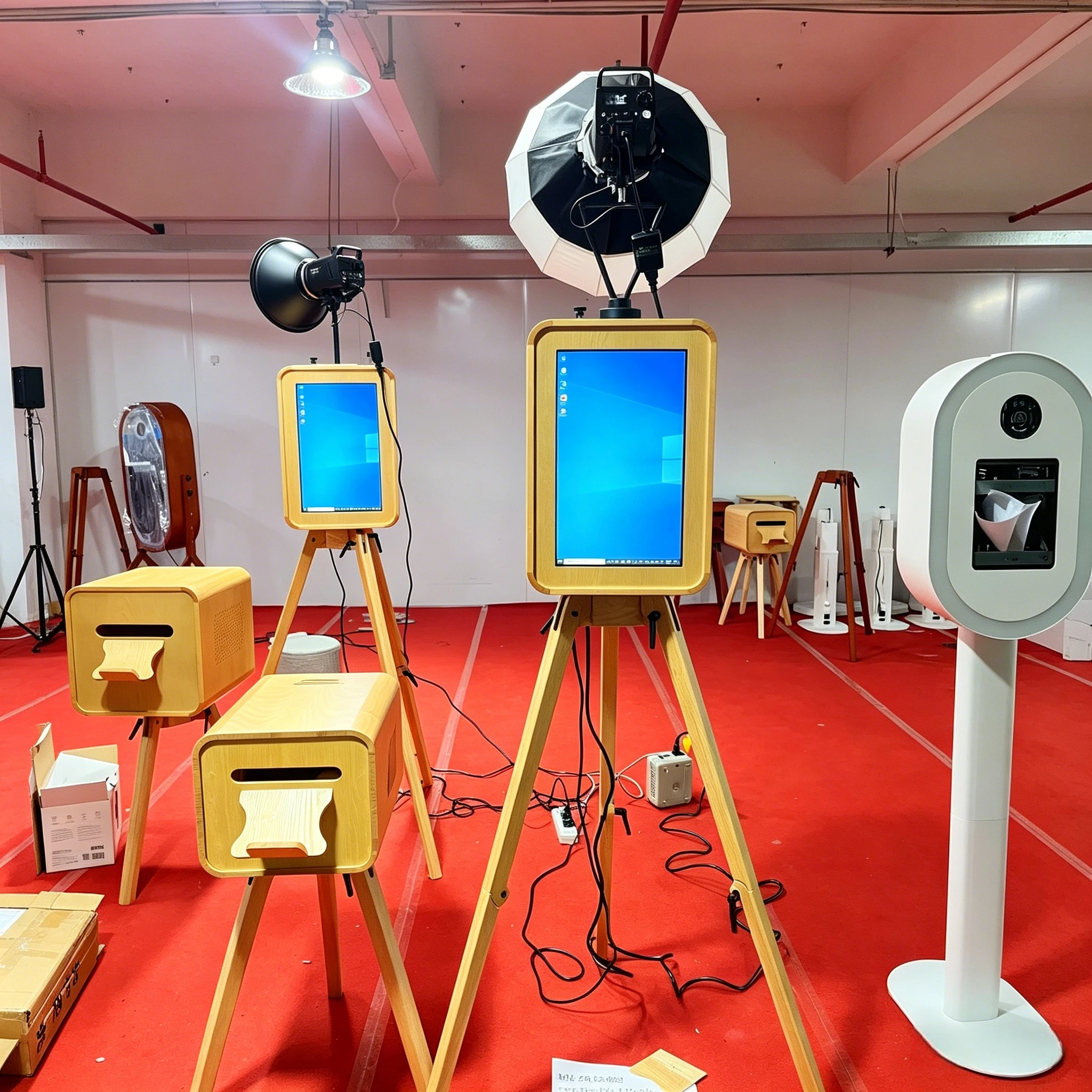 Portable retro wooden photo booth Double-sided touchscreen digital SLR iPad selfie mirror photo booth for wedding rentals
