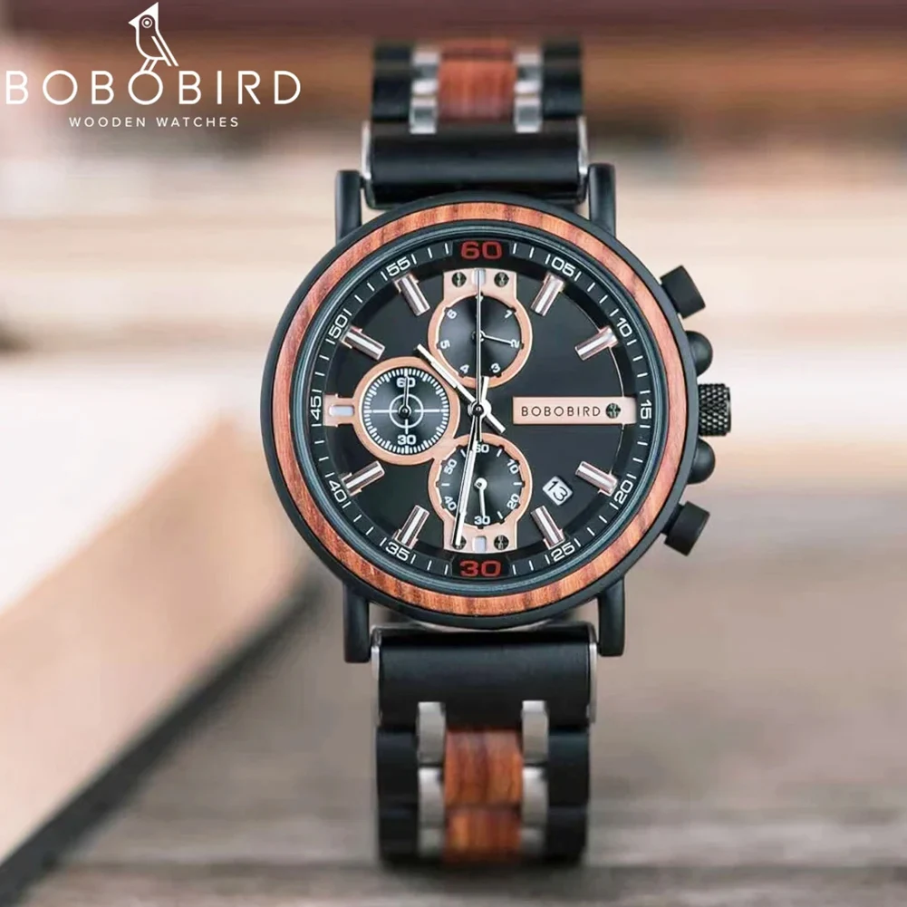 Herrenuhr BOBO BIRD Top Fashion Holz Militäruhren Chronograph Datum zeigt leuchtende Nadeln Tolles Geschenk relogio masculino