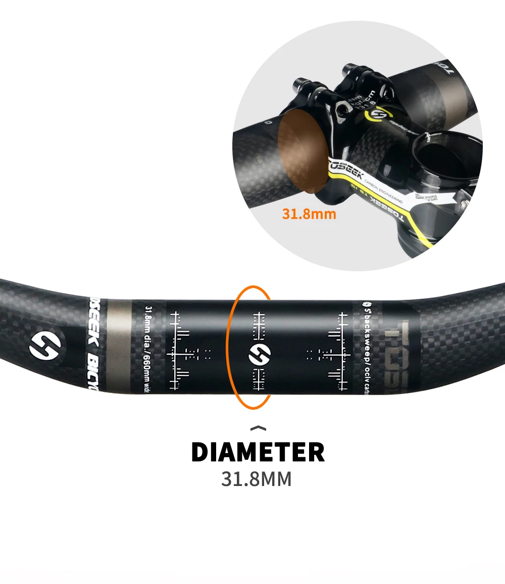 TOSEEK TM10 Grau Matt 3K Carbonfaser Fahrradlenker MTB Fahrradlenker 31,8mm Erhöhter oder Flacher Lenker 580mm - 760mm – Detail 10