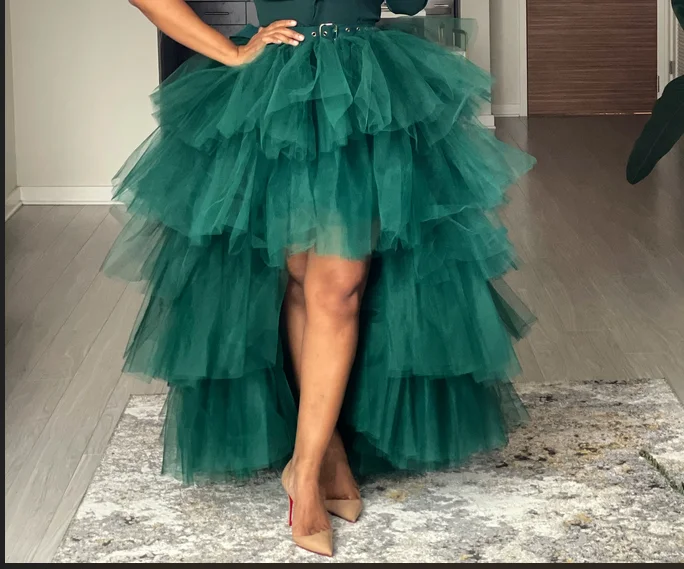 new hot Ruffles Tiered High Low Women Tulle Skirts Party Tulle Skirt tutu Evening ball skirt