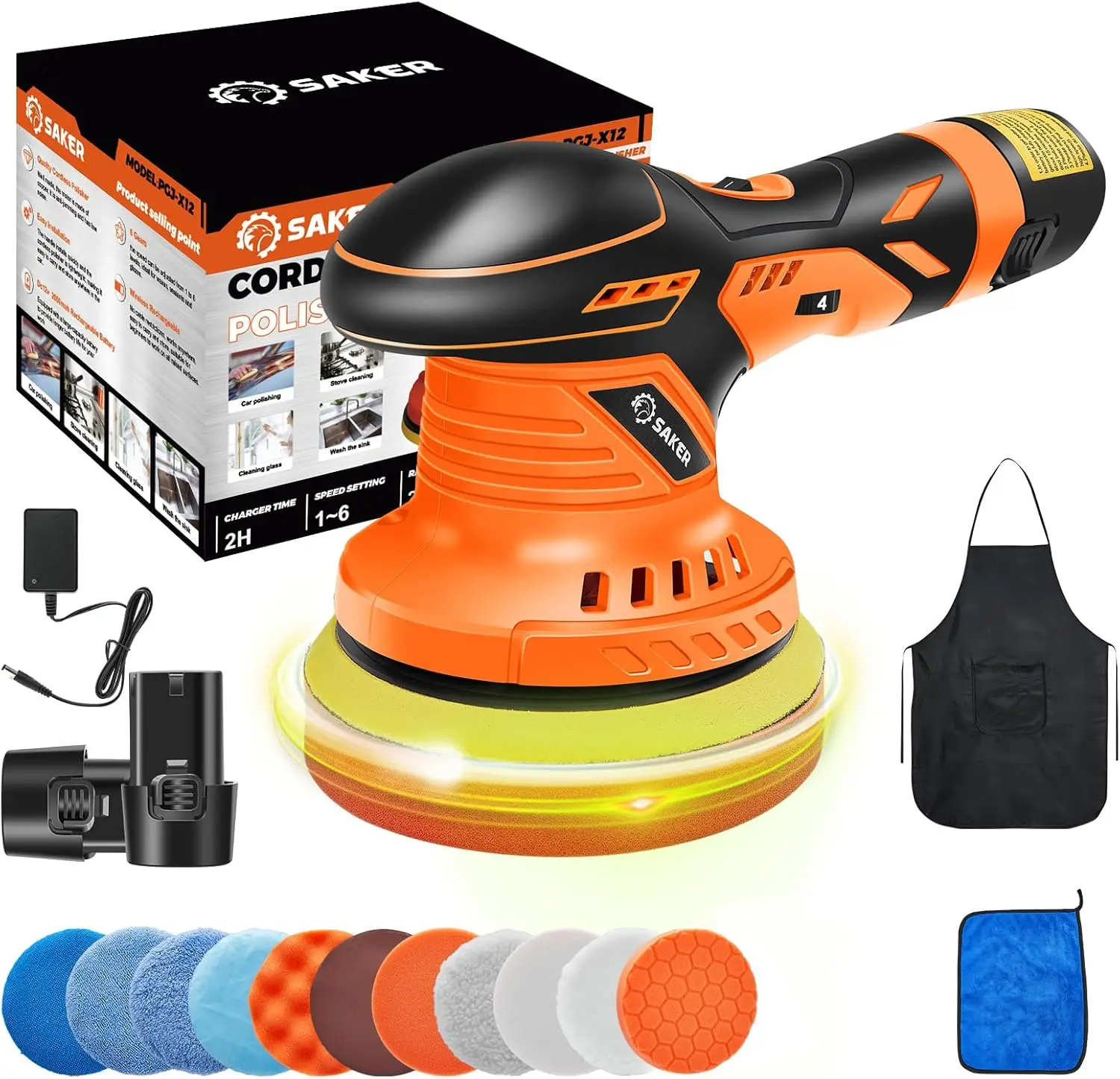 

6-Inch Cordless Car Polisher with Fast Charging, 2 Batteries, Portable for Detailing & Waxing