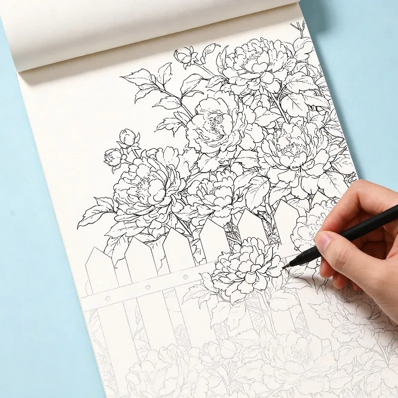 Livre de méditation pour adultes, anti-stress, à dessiner soi-même, multi-thèmes (mandalas, paysages, fleurs, oiseaux apaisants), 24 pages