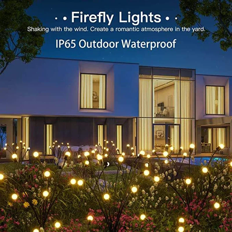 Solar Firefly Lights Outdoor Waterproof Led Garden Lawn Lamp Swing By Wind Sunlight Powered Landscape Courtyard Patio Decoration