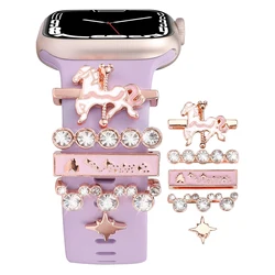 Carousel Decorative Ring Set for Apple watch silicone band Pink Bow strap charms for Smart Watch Bracelet Jewelry
