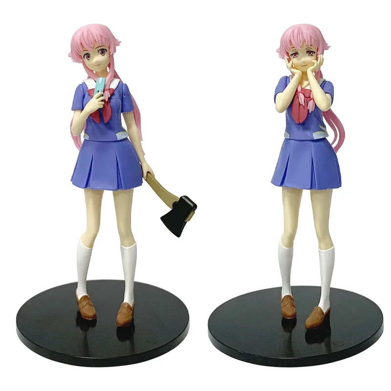 In voorraad 17 cm Toekomst Dagboek Mirai Nikki Gasai Yuno Anime Uniform Jurk Staande Houding Action Figure Model Desktop Speelgoed