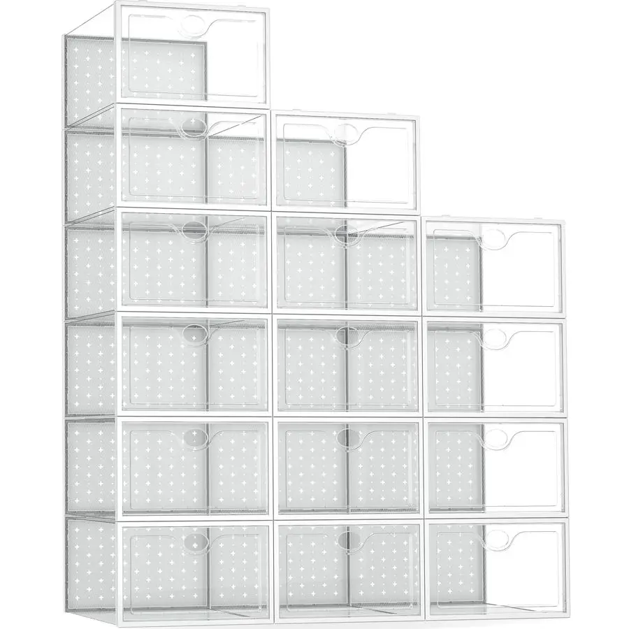 

15 Pack XLarge Shoe Storage Boxes Fit US Size 11, Shoe Organizer for Closet Clear Plastic Stackable Shoe Dispaly Case Holder Bin