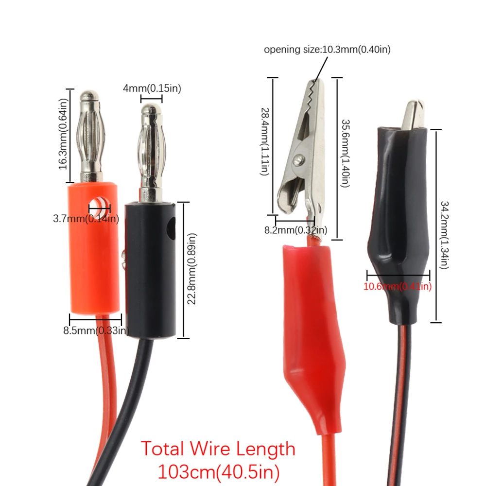 1 قطعة سلك طاقة بمشبك التمساح، قابس الموز إلى سلك مشبك التمساح، سلك اختبار مع قابسين أحمر وأسود إلى مشبكين، طول السلك