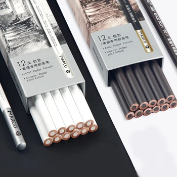 12 teile/schachtel Hochglanz Malerei Weiße Holzkohle Stift Braun Comic Skizze Design Hub Stift Schule Graffiti Kunst Liefert