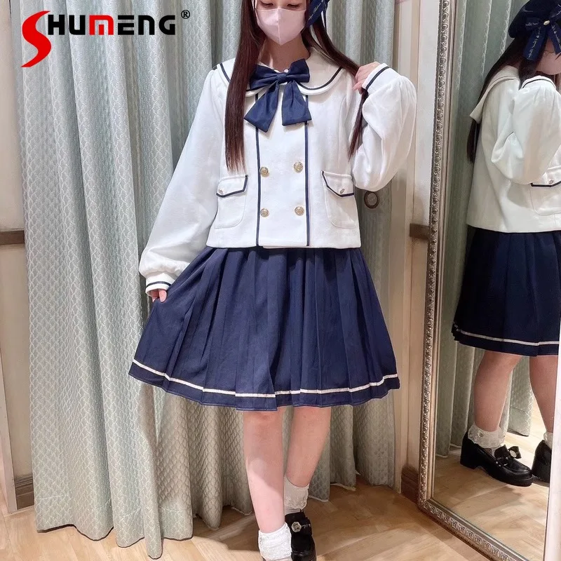 Japanese Rojita Style SC Woolen Jaquetas Naval Academy Style Uniform Long Sleeves Double Breasted Tweed Jacket Coat For Women