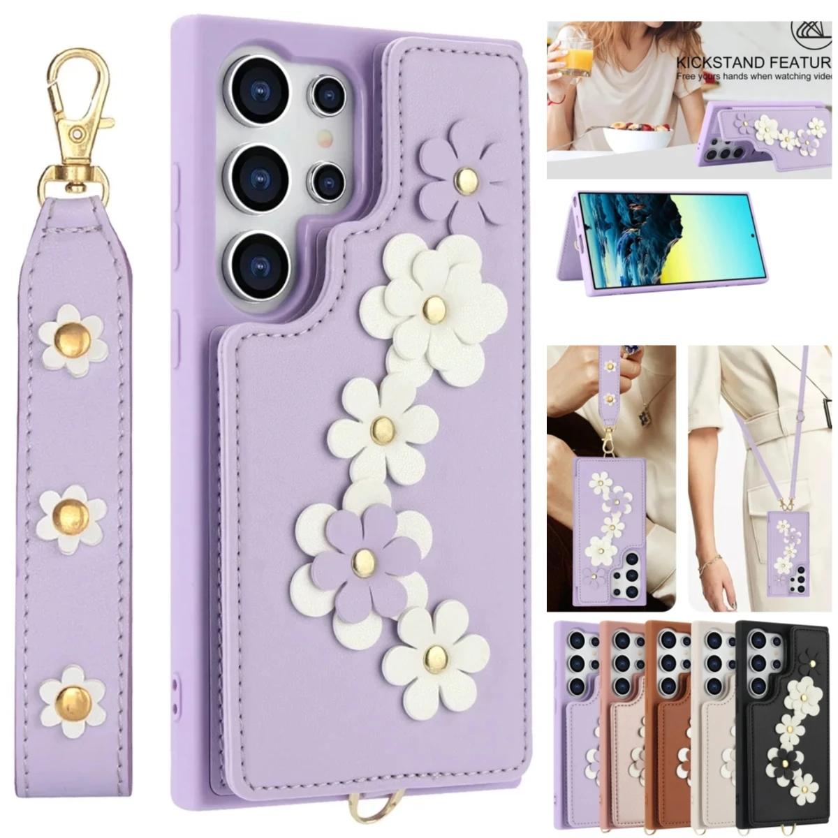 Umhängetasche aus Leder für Samsung S25 S24 Plus S23 FE S22 Ultra A16 A36 A56 A35 A15 A55 A54 A14 A53 Strap Wallet Cover