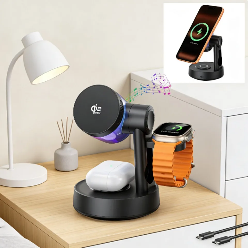 caricatore-wireless-magnetico-qi2-3-in-1-da-25w-con-altoparlante-bluetooth-e-stazione-di-ricarica-rapida-per-iphone-17-16-samsung-s26-orologi-e-auricolari