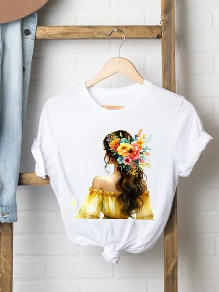 Style Flower Trend Women Tee Clothes Womens Clothing Fashion Casual Print Graphic T Ladies White Short Sleeve O-neck T-shirts