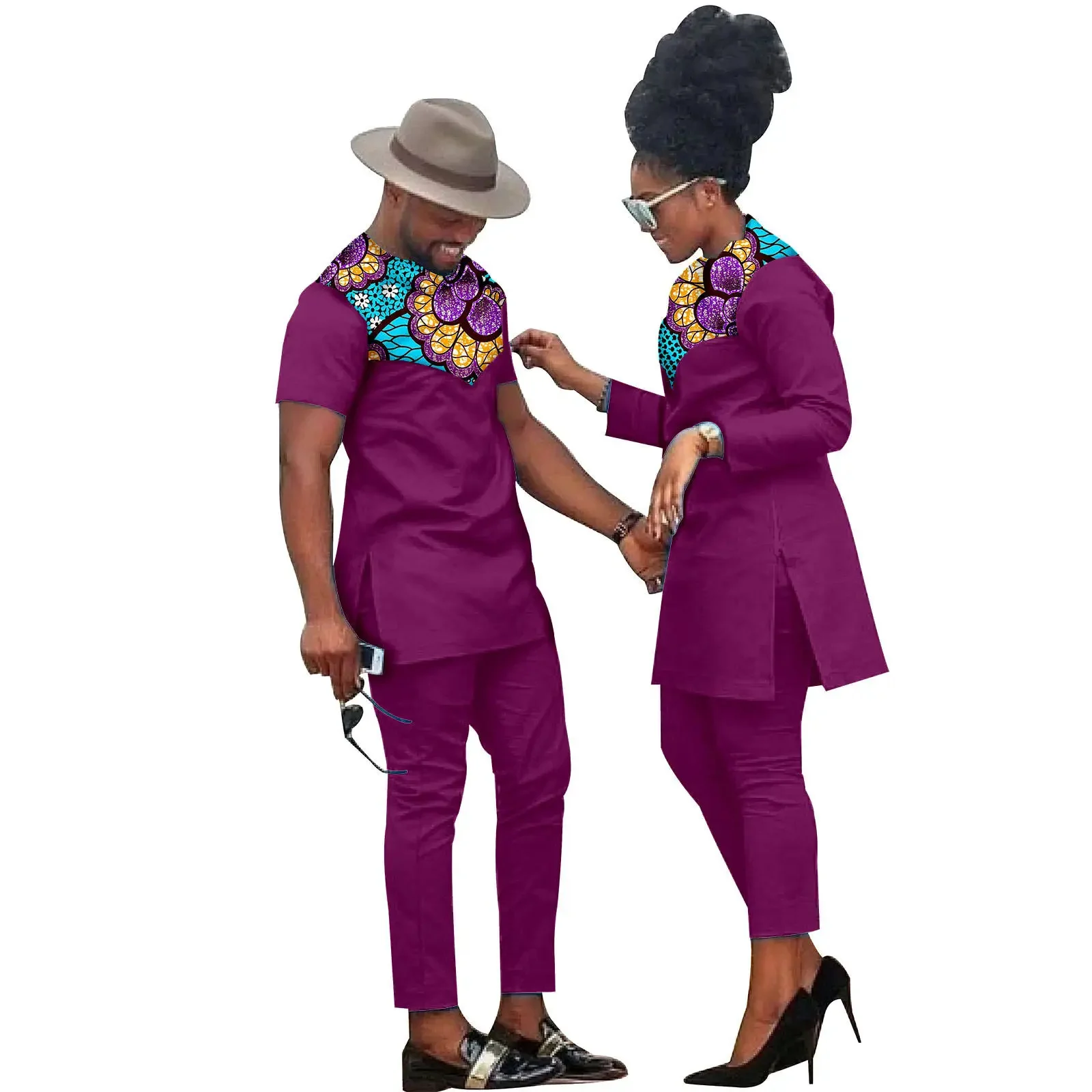 New Dashiki African Women Mermaid Dresses Matching Men Outfits Pant Sets Bazin Riche African Couple Clothes for Wedding Party