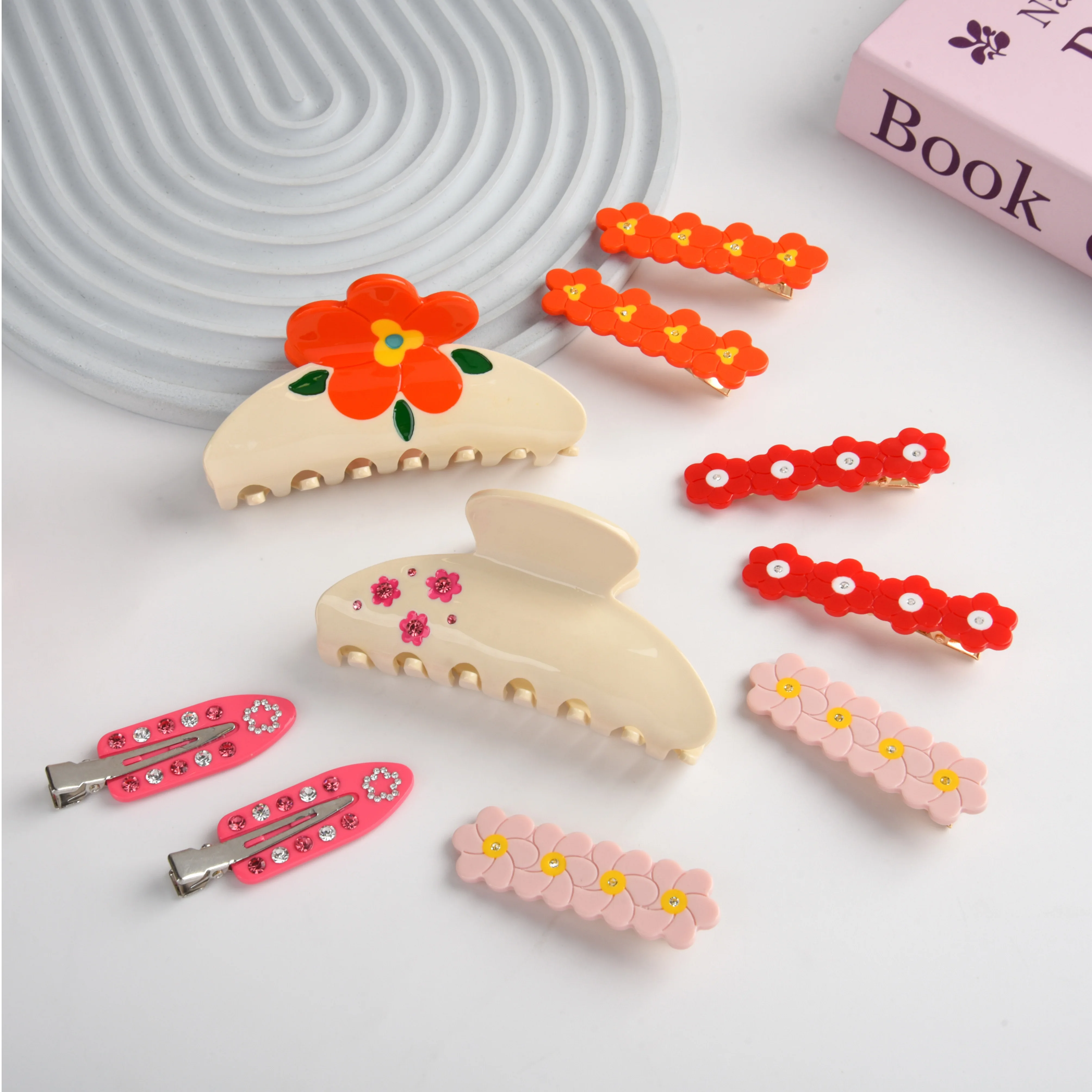 DuoShang New Style Colorful Sakura Hair Claw Eco-friendly Acetate Claw Clips Flower Series Hair Clips for Women Hair Accessories