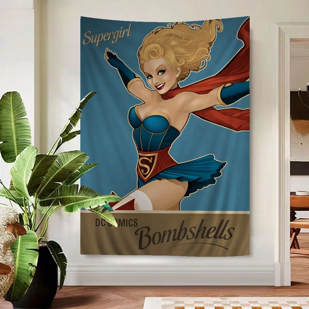 S-Supergirl Tapestry Art Printing Japanese Wall Tapestry Anime Wall Hanging Home Decor