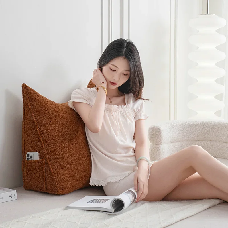 

Triangular teddy velvet bedside cushion, soft bag, tatami anti-collision bed, high-end large backrest, removable and washable