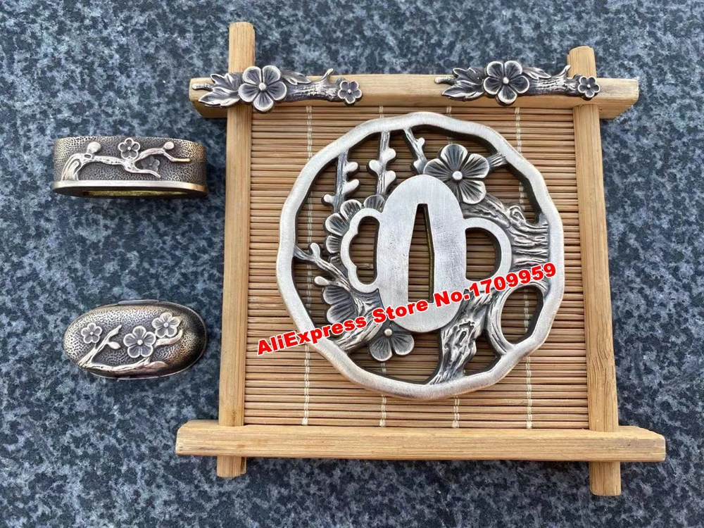 Cherry Blossoms Theme Copper Tsuba+Menuki+Fuchi+Kashira+Habaki+Seppa For Katana/Wakizashi/Tanto Metal Hand Guard Sword Fittings