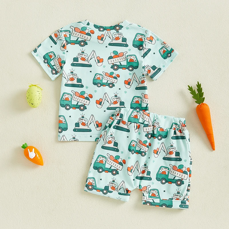 Toddler Baby Boys Easter Outfits Bunny Pattern Crew Neck Short Sleeve T-Shirt with Shorts 2 Pcs Set Perfect for Summer