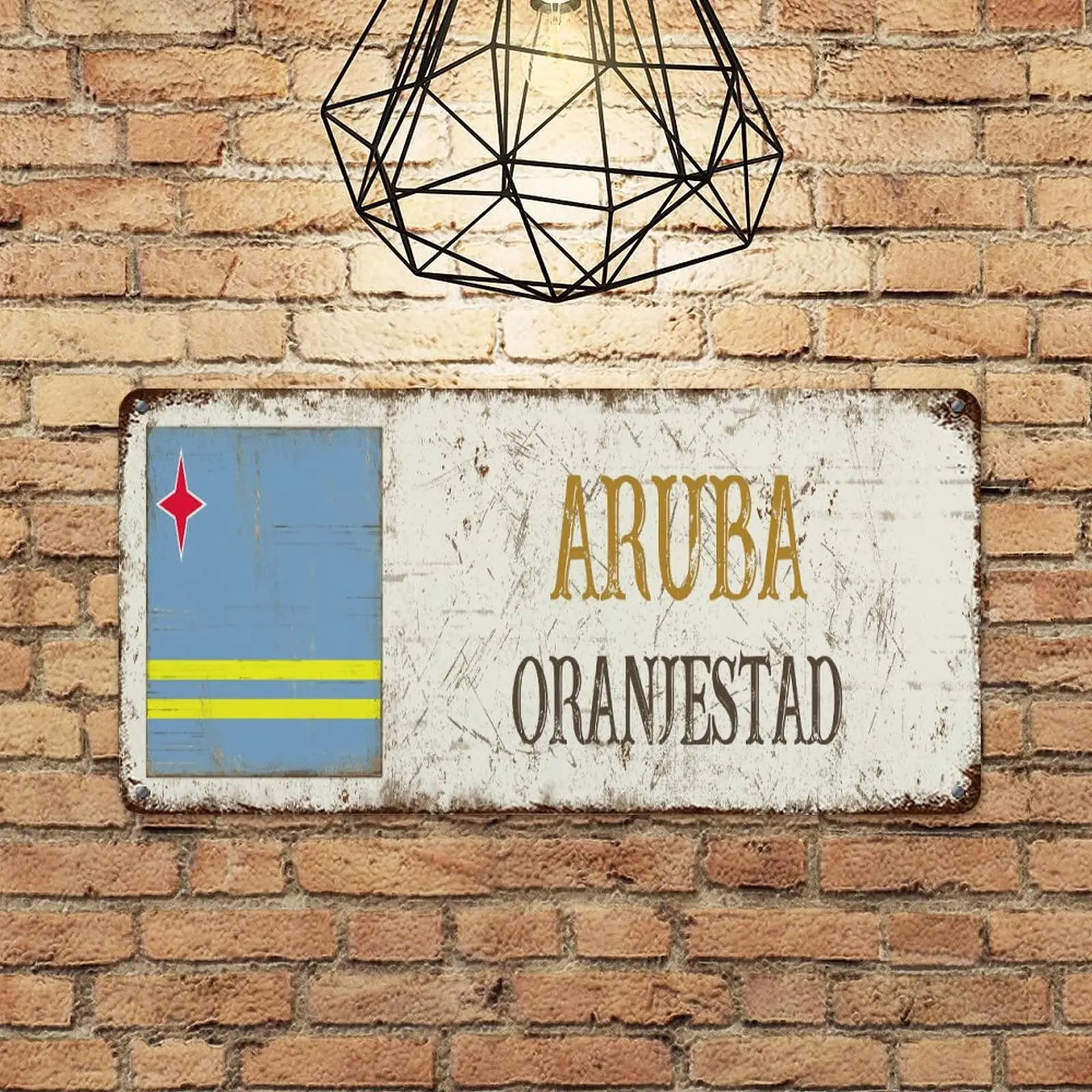 Aruba Metal Wall Decor Sign Aruba National Flag Oranjestad City Metal Tin Sign Country Souvenir Gift Vintage Metal Tin Signs for