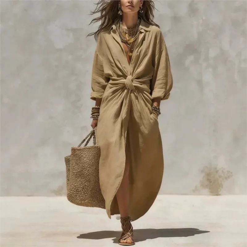 2026 New Summer Women's Dress Solid Color V-neck Strap Split Casual Loose Fashionable And Comfortable Simple Versatile Vestidos