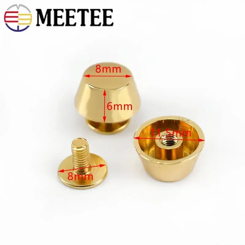 Meetee 10-50Pcs Metal Nails Buckle for Handbag Strap Bottom Feet Nails Bucket Shape Flat Studs Screw Rivets DIY Leather Craft