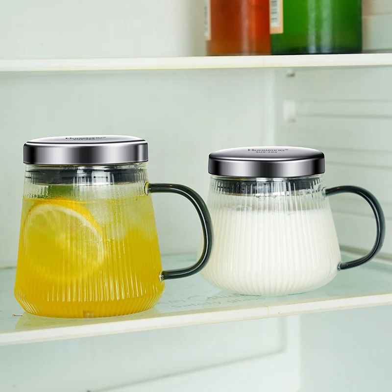 Glass cup milk cup oatmeal breakfast cup microwave heated coffee cup household tea cup with lid thickened water cup mug