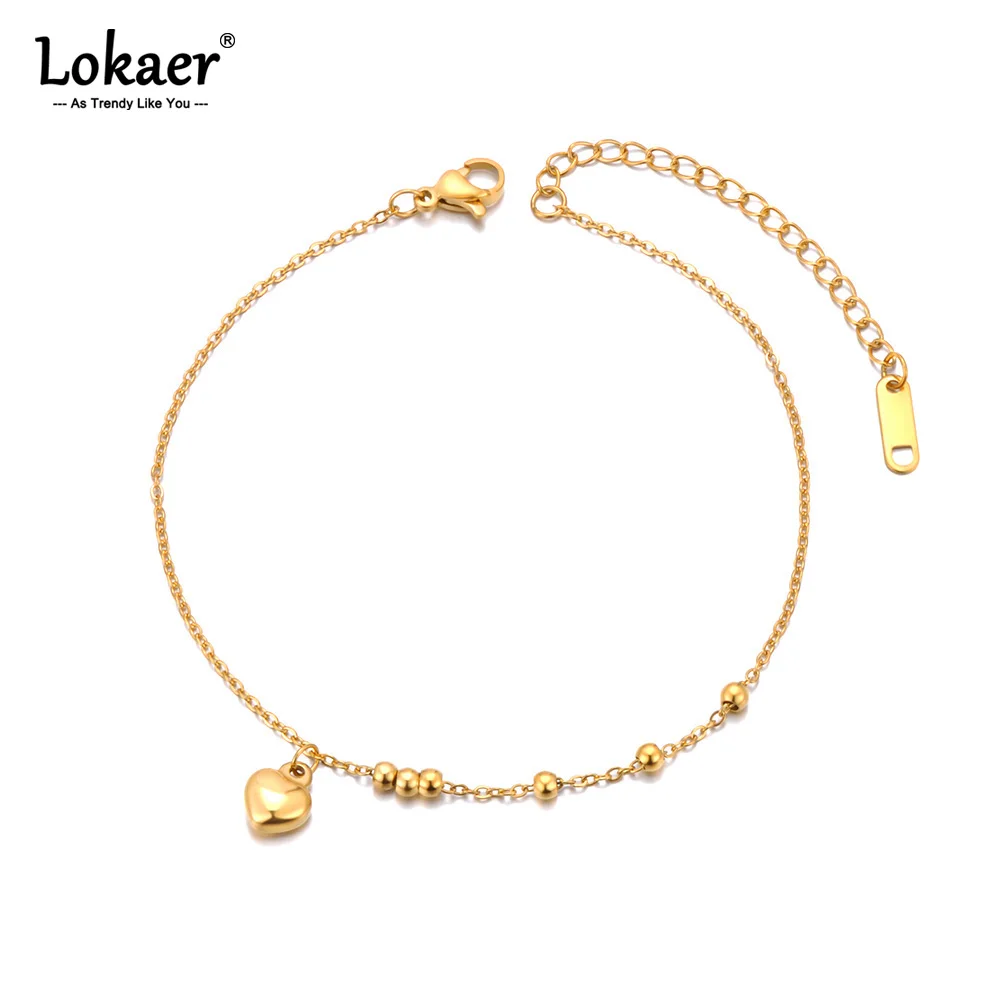 Lokaer cavigliera a catena a cuore in acciaio inossidabile 316L per donna ragazze Real 18K PVD placcato Summer Beach Fashion Foot Jewelry A24001